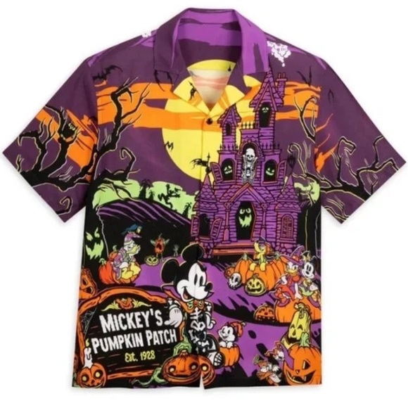 Disney Mickey Mouse Haunted House Halloween Button Down Shirt - Picture 1 of 6
